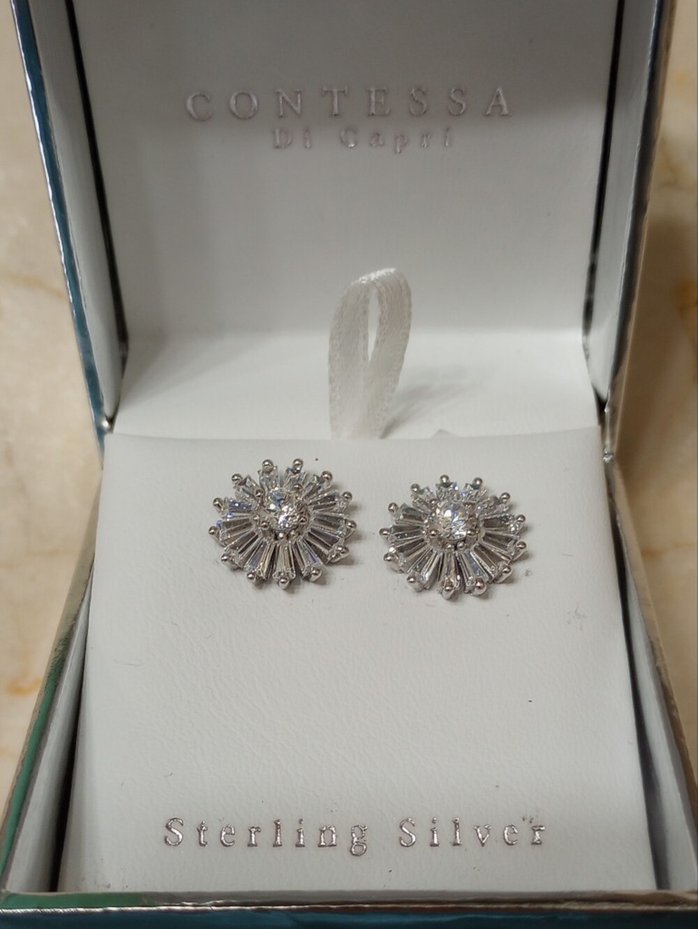 NWT 925 Sterling Silver Crystal Sunburst Stud Earrings